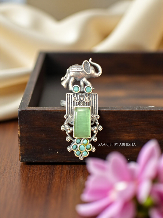 Emerald Gajraj Fusion Silver Replica Ring