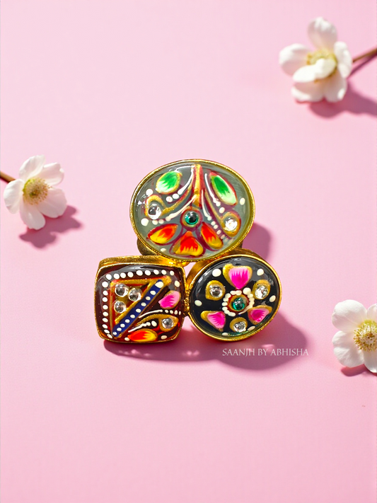 Rangrez Handpainted Brass Golden Ring