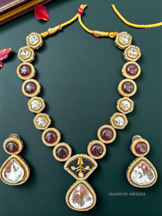 Royal Ruby Kundan Stone Work Necklace Set