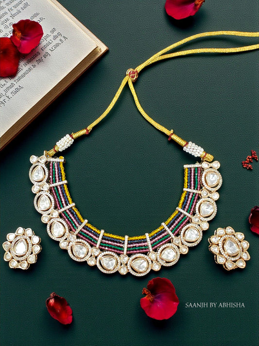 Royal Pachi Kundan with Stone Beads Work Necklace Set