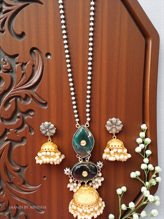Silver Replica Matar Mala with Stone & Moti Detailing