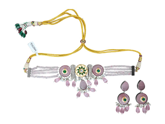 Royal Pink Stone Beaded Choker Set