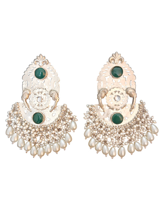 Aarohi Emerald Moti Chandbali Earrings