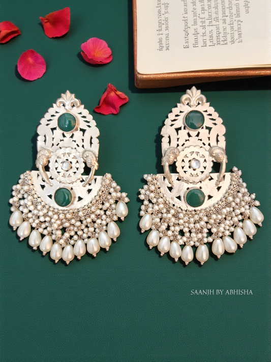 Aarohi Emerald Moti Chandbali Earrings