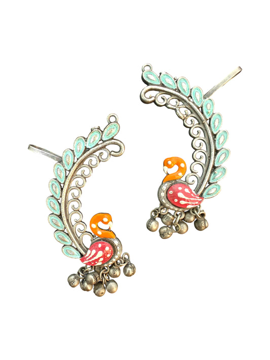 Aaranya Handpainted Peacock Earcuff