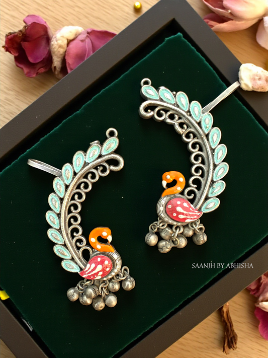Aaranya Handpainted Peacock Earcuff
