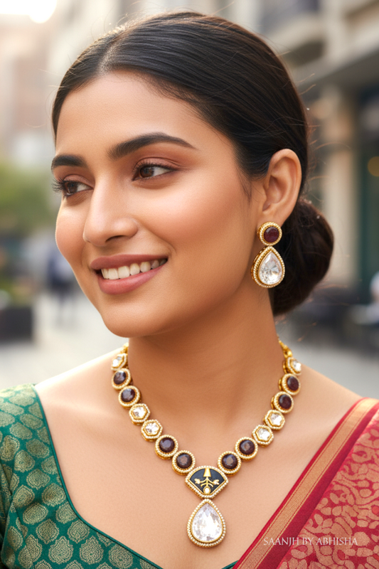 Royal Ruby Kundan Stone Work Necklace Set