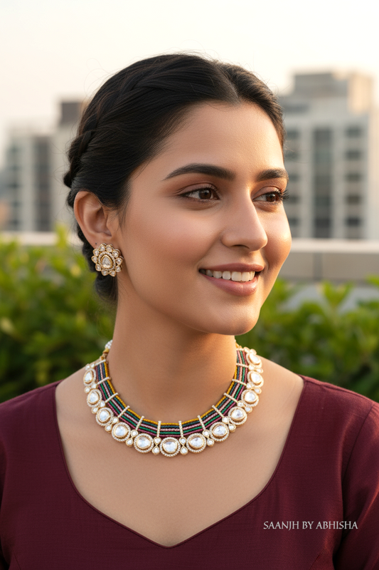 Royal Pachi Kundan with Stone Beads Work Necklace Set